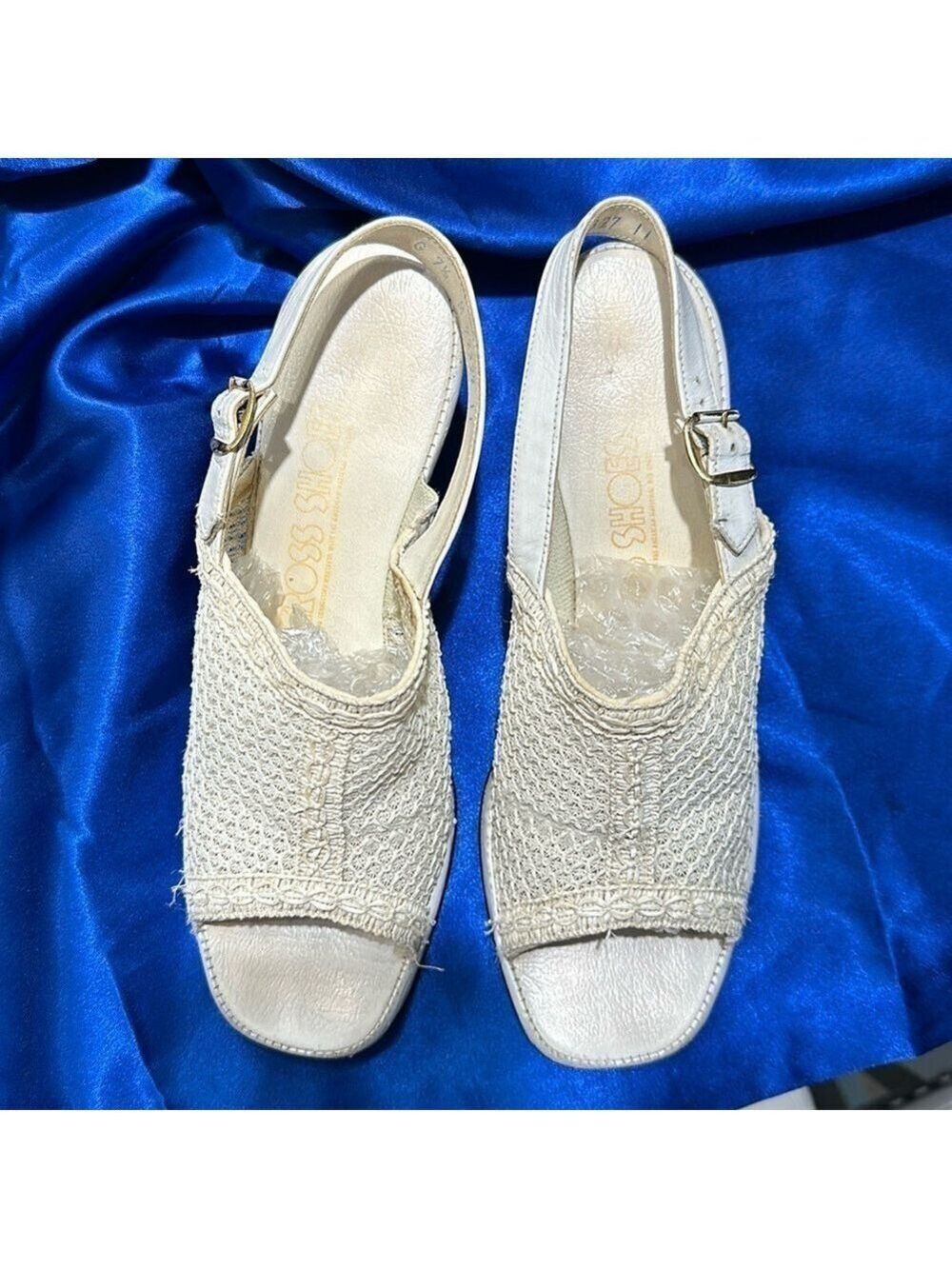 Red Cross - Vintage White Peep Toe Heals Size 7.5  Wedding Day 1974
